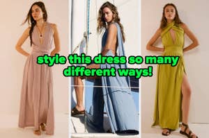 same dress in different colors with straps styled in different ways