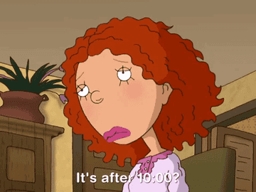 gif of a character from As Told By Ginger looking surprised with a quote: &quot;It&#x27;s after 10:00? I overslept!&quot;