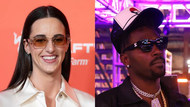 Rumer Willis in a buttoned-up shirt and glasses, and Juicy J in a black jacket, hat, and sunglasses