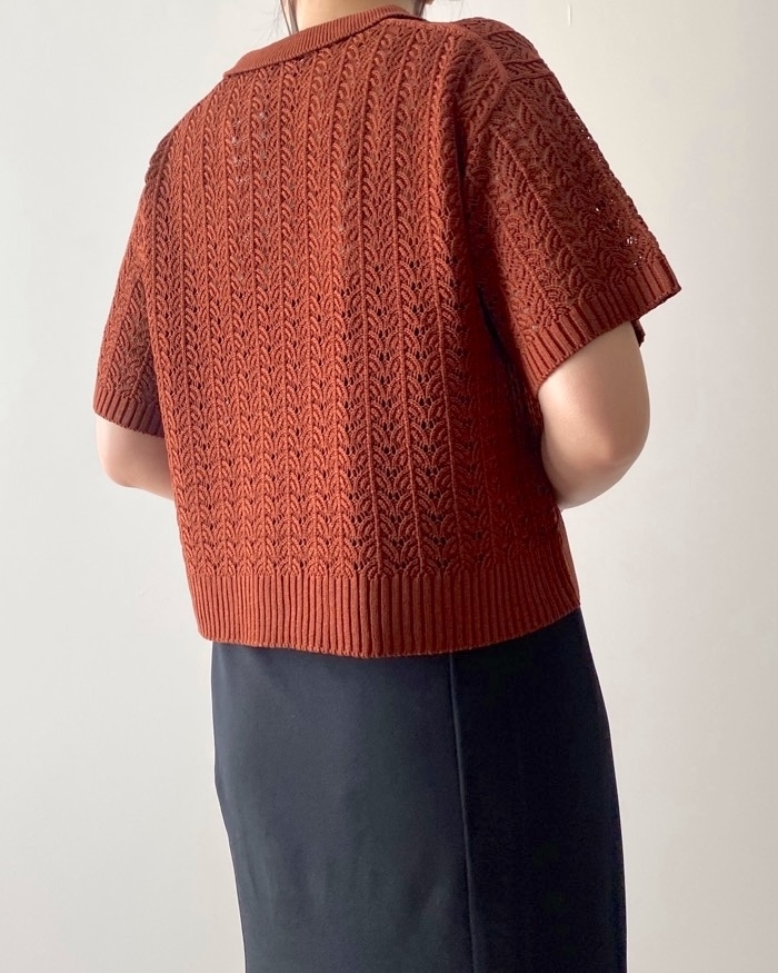 GUのオススメのトップス「透かし編みスキッパーポロセーター（半袖）」