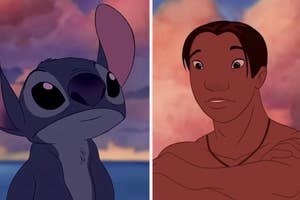 Stitch and David from Lilo & Stitch appear side by side expressing concern