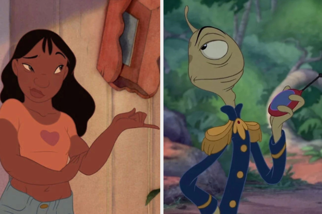 Two scenes from animated films: Left shows character Nani, right is Pleakley