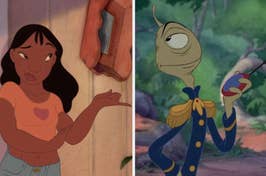 Two scenes from animated films: Left shows character Nani, right is Pleakley