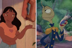 Two scenes from animated films: Left shows character Nani, right is Pleakley