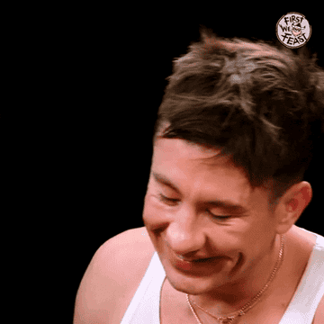 GIF of Barry Keoghan on &quot;Hot Ones&quot;