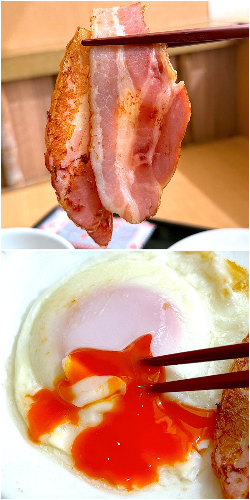 なか卯のおすすめモーニング「目玉焼きベーコン朝食」