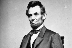 Portrait of Abraham Lincoln in a formal suit with a bow tie