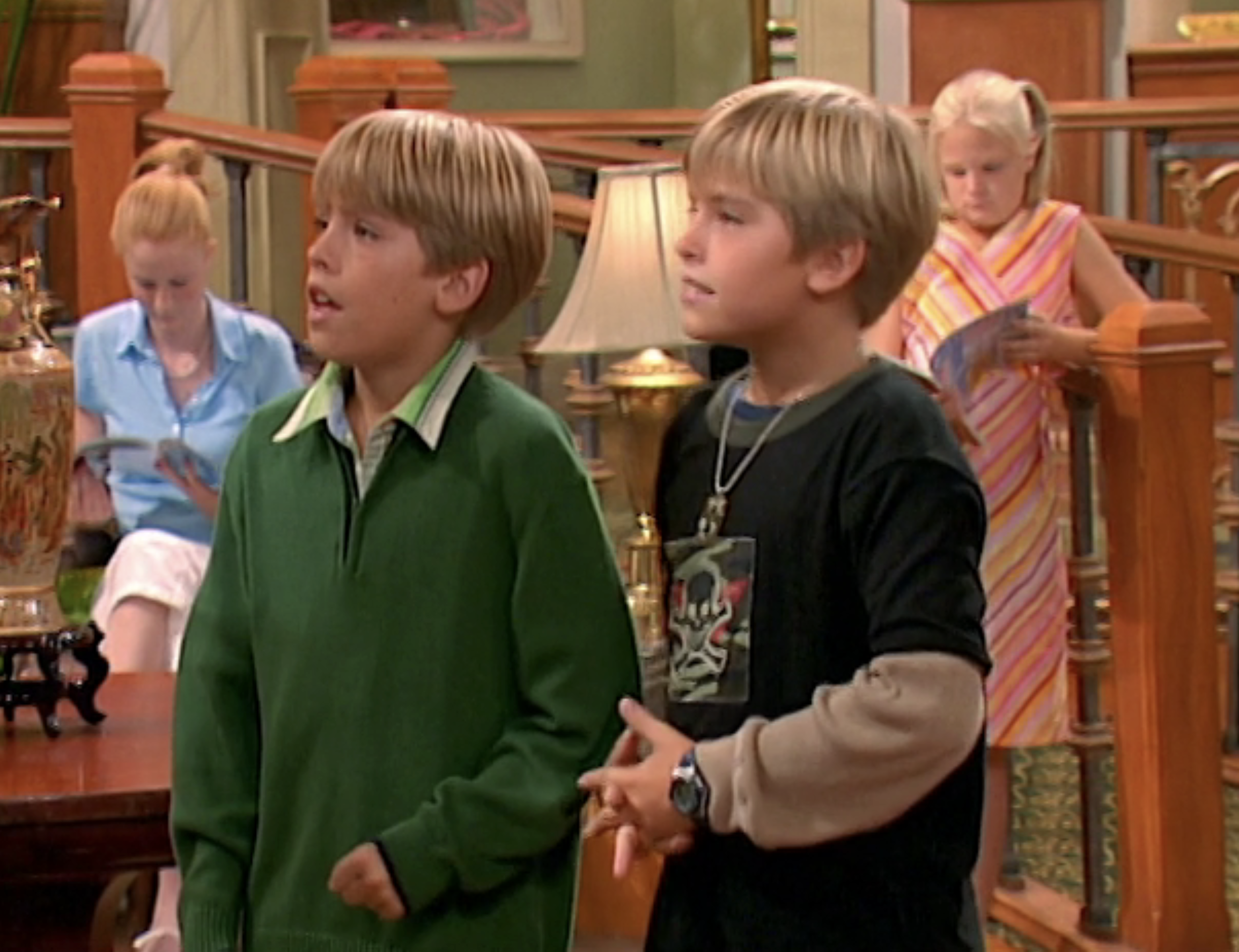 Dylan and Cole standing together in a scene from &quot;The Suite Life of Zack and Cody&quot;