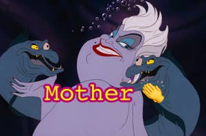 Ursula from The Little Mermaid with her eels, text overlay says "Mother" with a clapping hand emoji