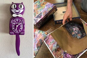 purple kit-cat clock; mystic maze puzzle