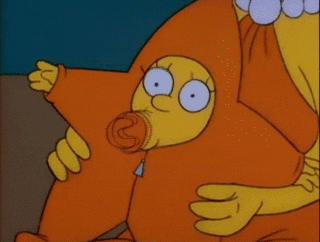 Personaje de dibujos animados Maggie Simpson en pijama estrellita con chupete