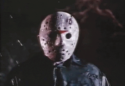 Character Jason Voorhees from Friday the 13th with his hockey mask and dark clothing
