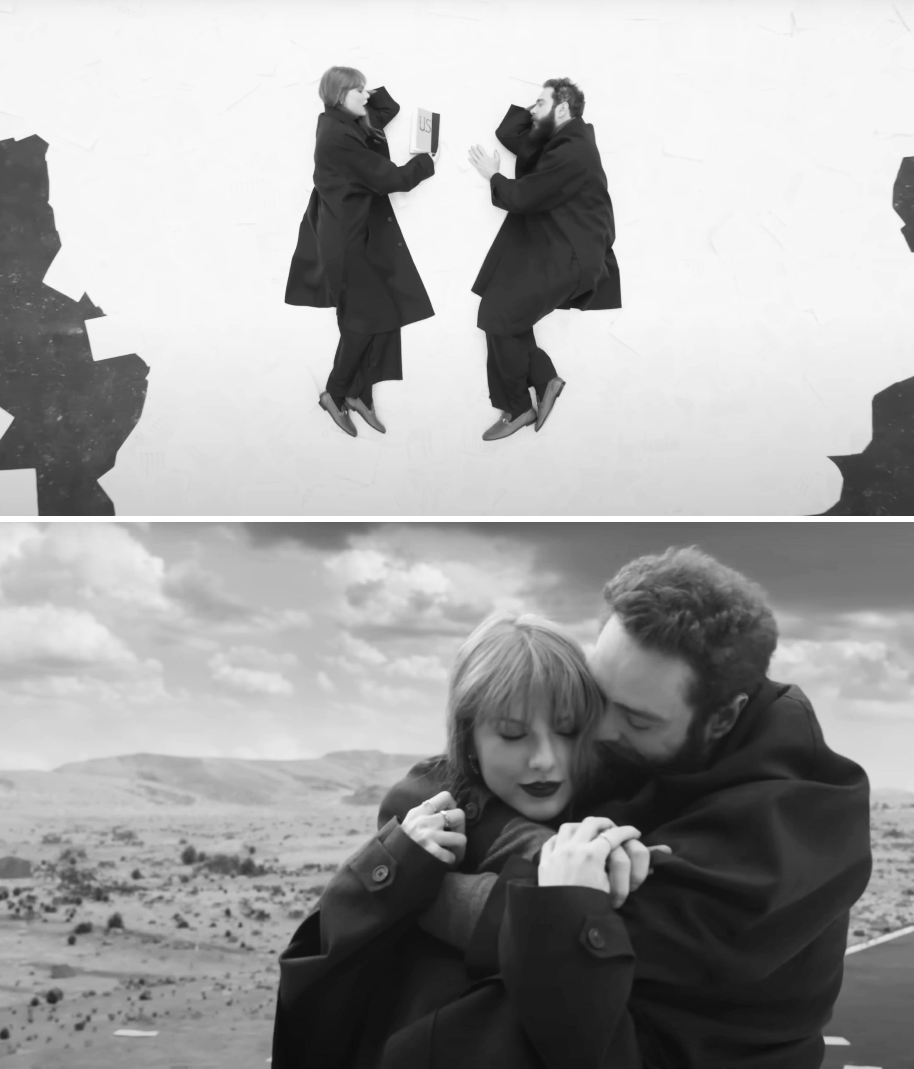 Taylor Swift and Post Malone embracing in the music video for &quot;Fortnight&quot;