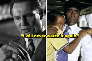 Side-by-side stills of Atticus Finch from "To Kill a Mockingbird" and Tom Robinson with his daughter in "In the Heat of the Night," both expressing concern