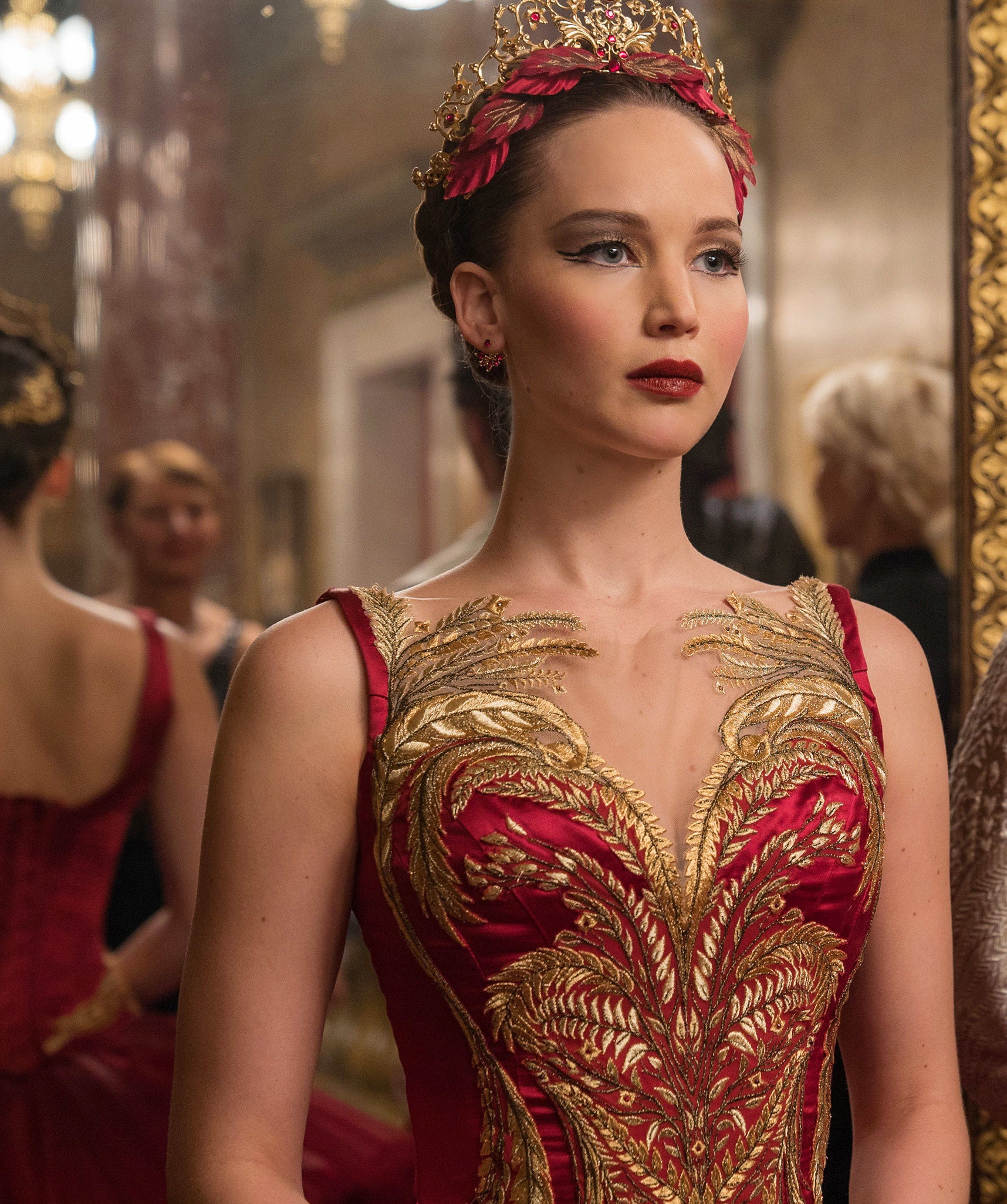 in a scene, Jennifer in an elaborate embroidered ballerina outfit and tiara