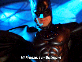 Batman in costume speaks a line from a film