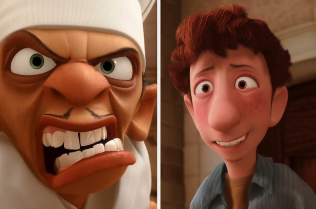 Angry Chef Skinner and shy Linguini from Pixar's Ratatouille