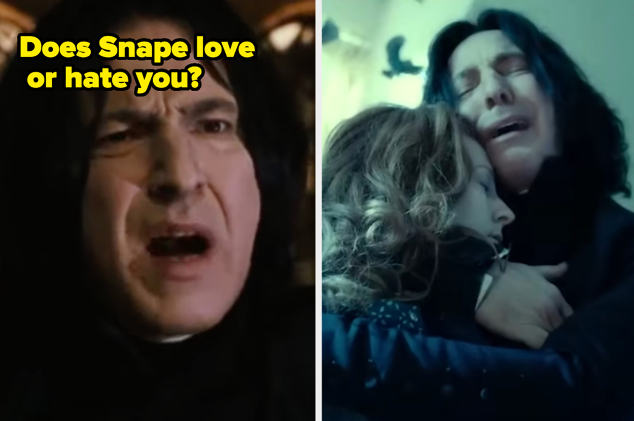 Professor Snape displays varying emotions, text poses question about his feelings