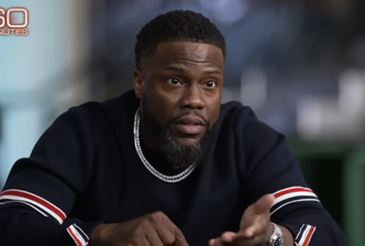 Kevin Hart wearing a striped sweater during a &quot;60 Minutes&quot; interview