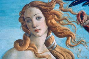 Portrait of Venus from "The Birth of Venus" by Sandro Botticelli, showing her face and flowing hair