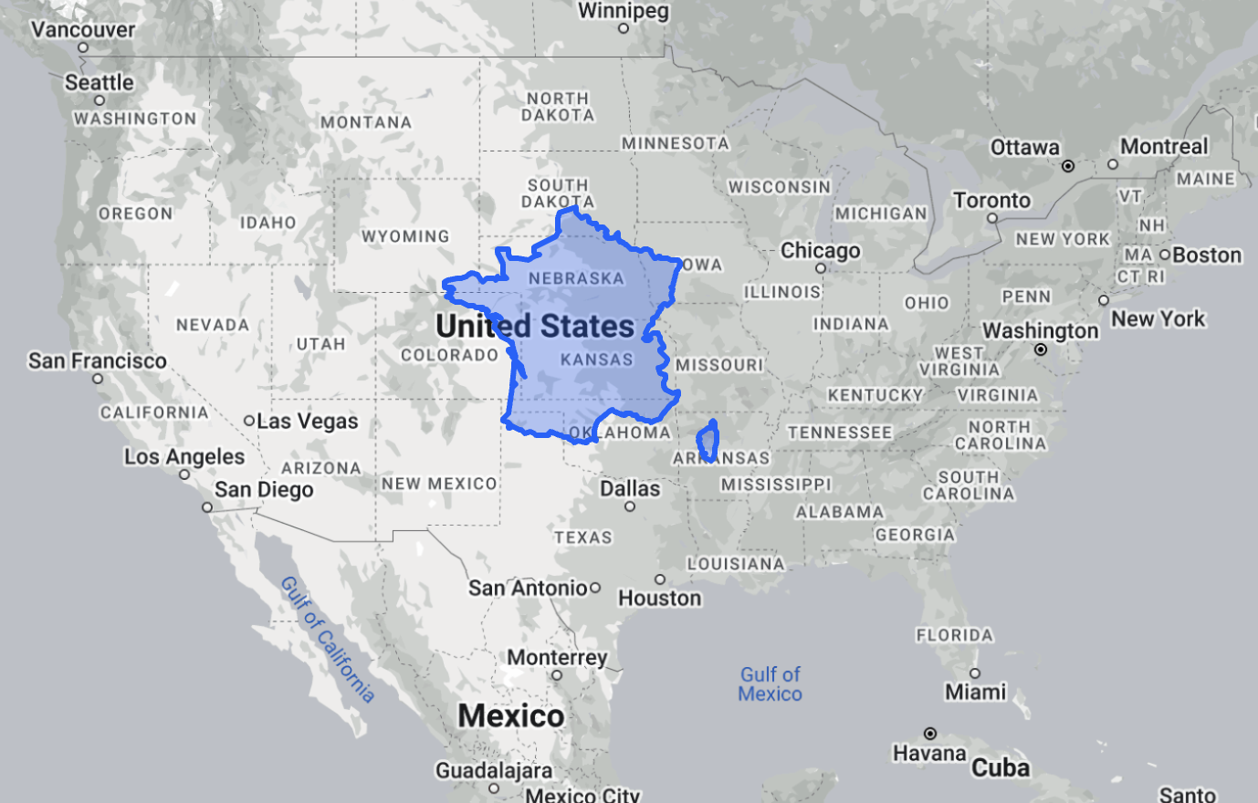Map highlighting the geographic boundaries of the Midwestern United States