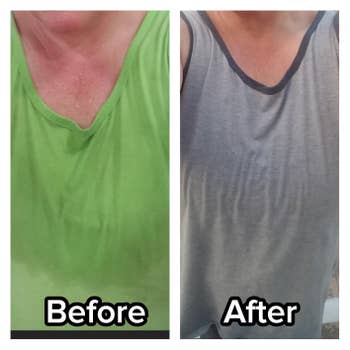 reviewer showing before and after using the antiperspirant wipes