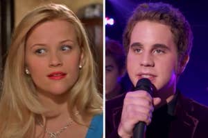 On the left, Elle Woods from Legally Blonde, and on the right, Benji from Pitch Perfect