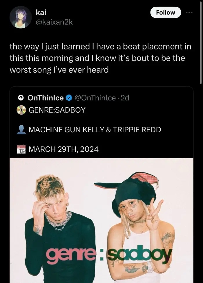 Tweet announcing song by Machine Gun Kelly &amp; Trippie Redd, users express excitement for its release