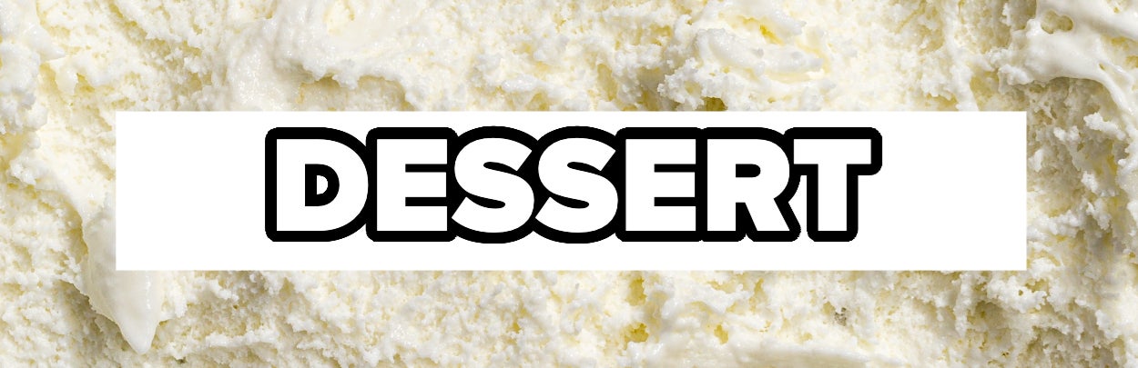 The word "DESSERT" overlaid on a close-up of a whipped cream texture