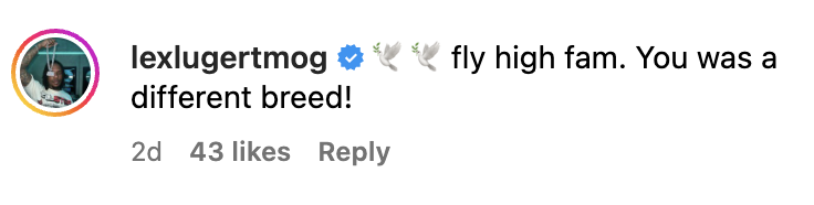 Social media comment with emoji praising someone as a different breed, indicating respect or admiration