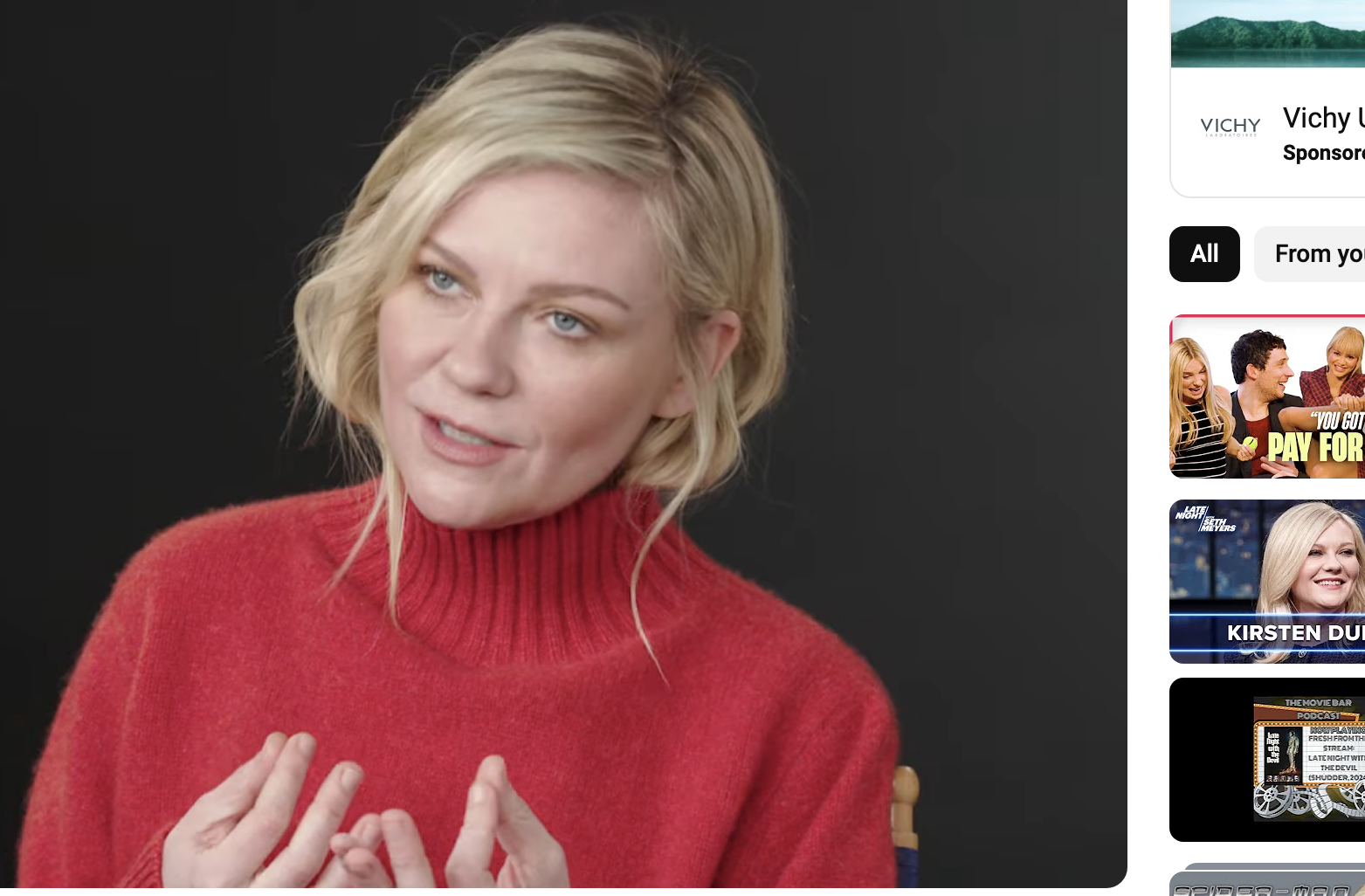 Kristen Dunst speaks in a video titled &quot;Kristen Dunst Breaks Down Her Most Iconic Characters&quot; on YouTube
