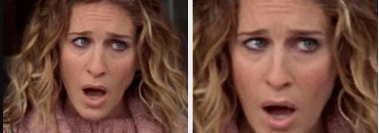 Split image of a woman expressing shock and confusion