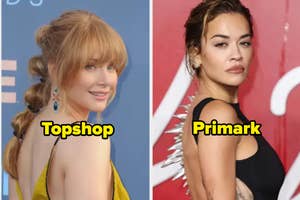 Two women posing separately, one labeled "Topshop," the other "Primark," to compare styles