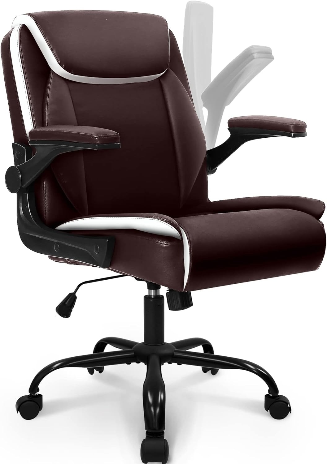Ergonomic office chair with adjustable armrests and headrest on wheels