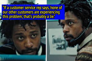 Man with headset pictured in a customer service scene with a quote about customer service experiences