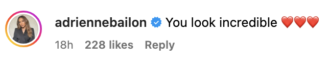 Comment by Adrienne Bailon with heart emojis, complimenting an unseen post