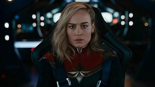 Carol Danvers aka Captain Marvel in superhero costume inside a spaceship setting
