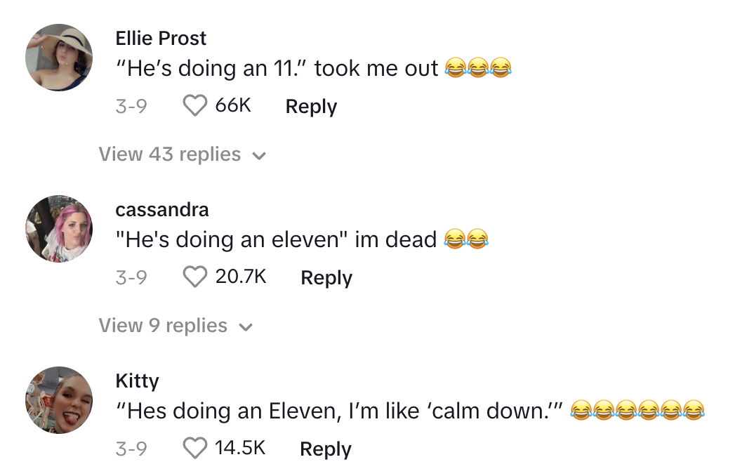 Three social media comments with laughing emojis reacting humorously to an unspecified post