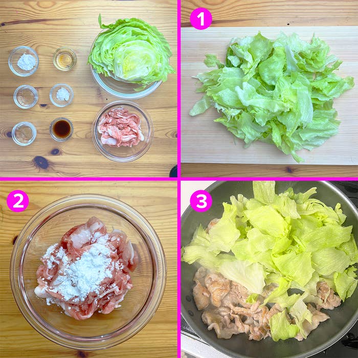 手順に沿って料理を作る過程の4枚の画像。