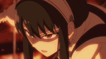 Personaje de anime con expresión seria y cabello negro con coletas