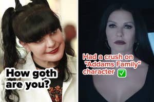 Meme with two panels comparing goth styles, text asks "How goth are you?" with a check on liking "Addams Family"