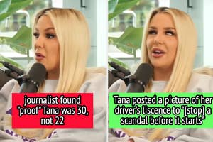 Tana Mongeau in an interview reacts to a journalist's claim about her age and jokingly addresses a potential scandal