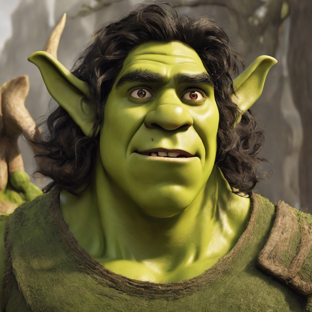 Shrek, an animated ogre character, set against a natural backdrop