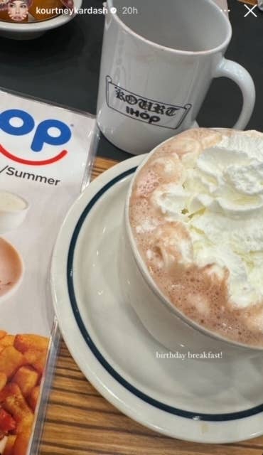 A cup with a &#x27;Kourtney Kardashian&#x27; print, hefty whipped cream on a drink, and an IHOP summer menu