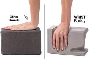 Two yoga block comparison for ergonomic support, one flat and one with contoured design for improved comfort and stability