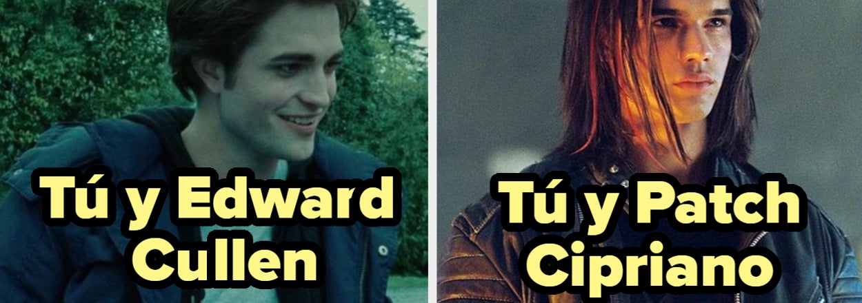 Edward Cullen y Patch Cipriano, personajes de libros, con texto comparativo "Tú y"