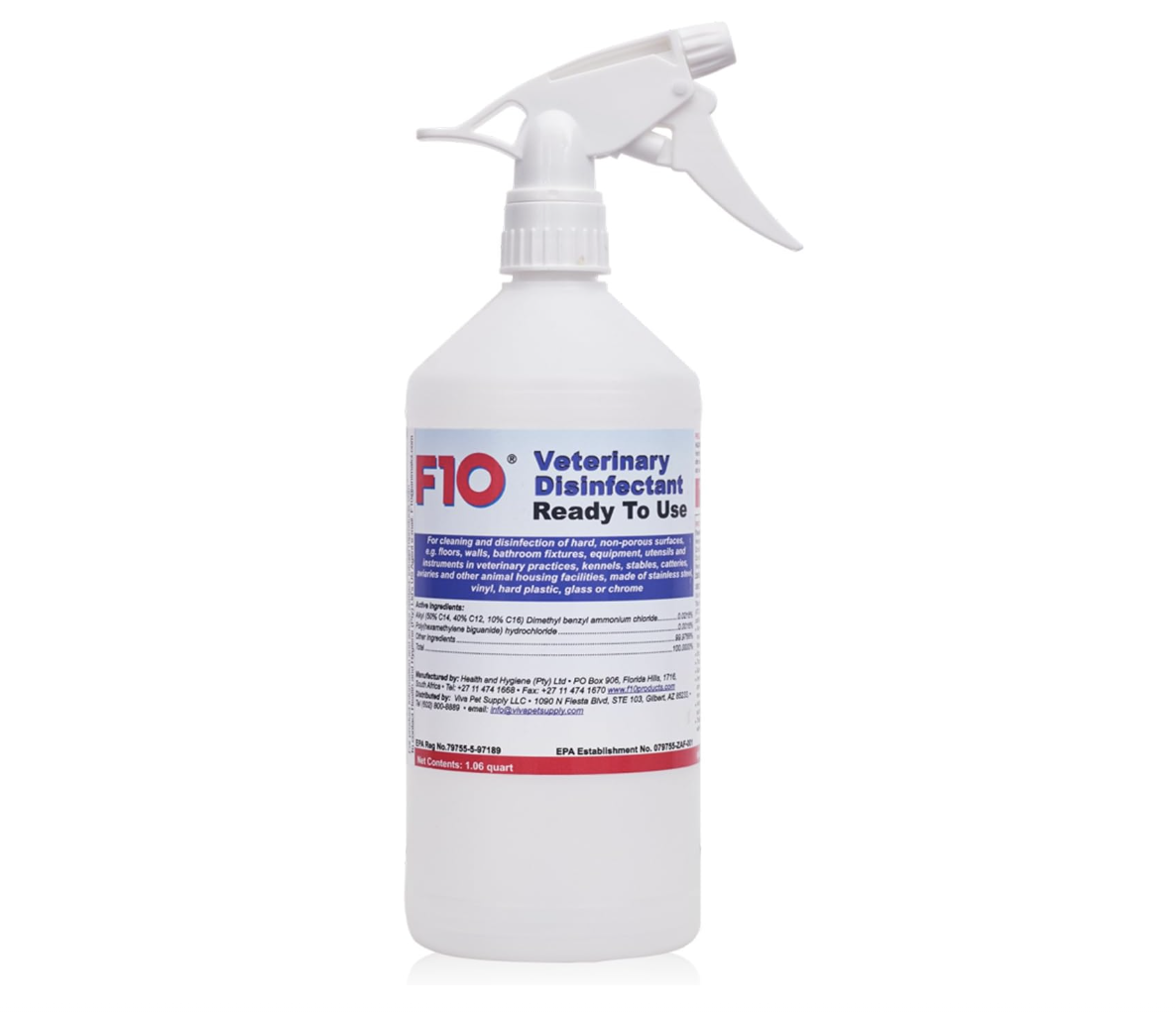 Bottle of F10 Veterinary Disinfectant on a plain background