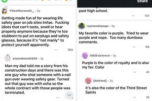 Four screenshots of social media posts with misspelled text and humorous content on various topics
