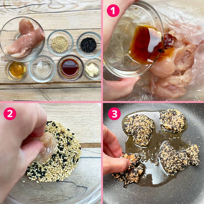 鶏肉の調理手順を示す4枚の画像。