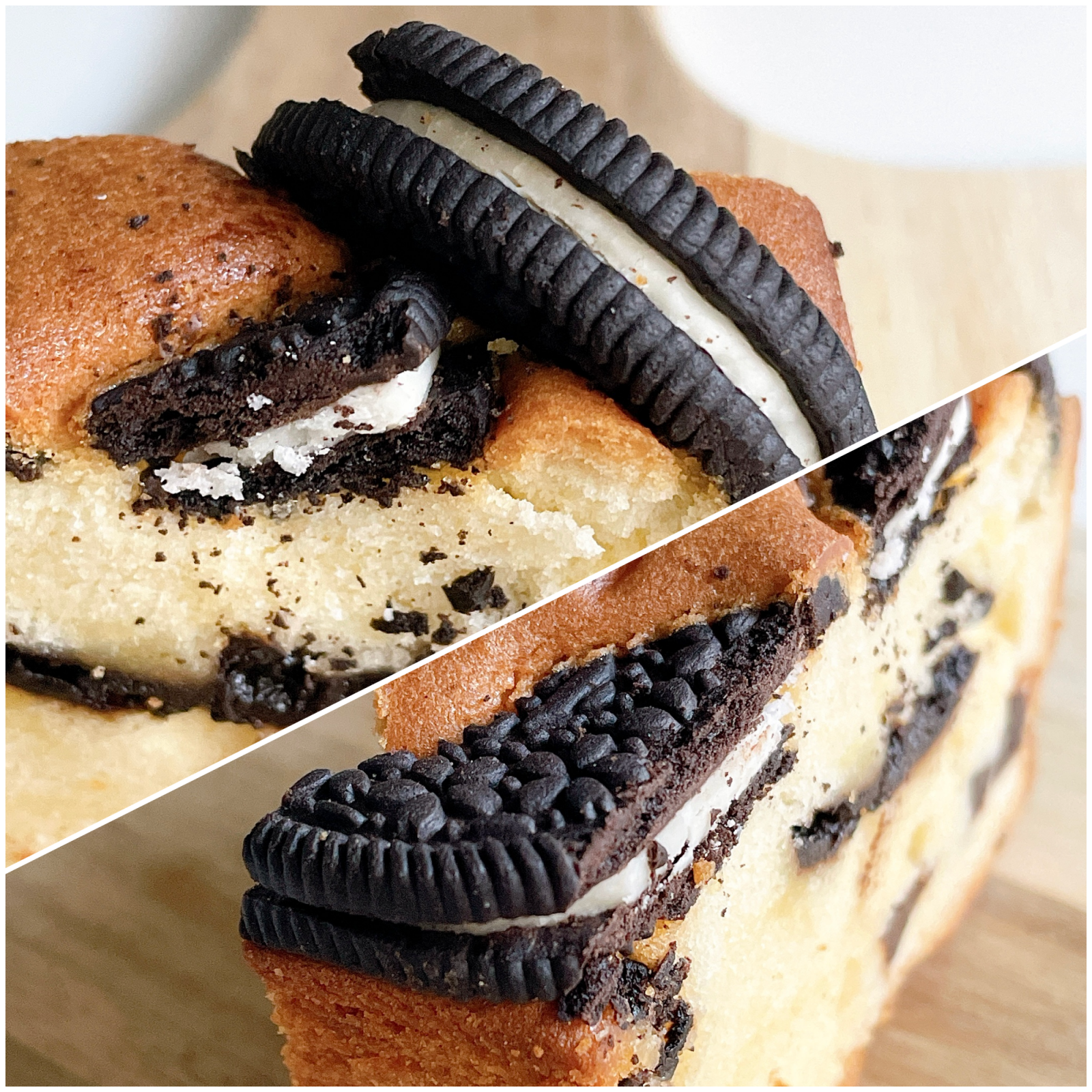 オレオクッキーがトッピングされたマフィンのクローズアップ写真。